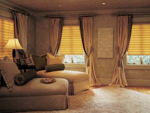 interior photo of window draperies in a lounge