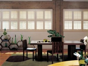 interior photo of shutters in a dining room