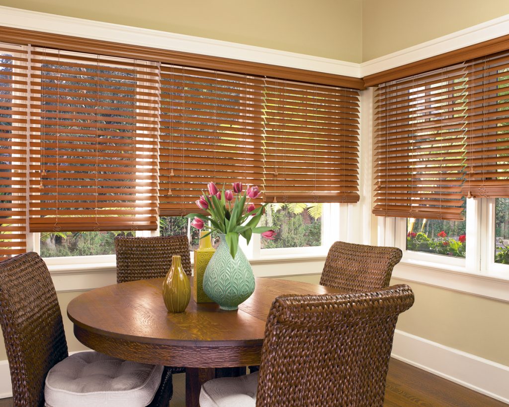 wooden horizontal blinds in kitchen
