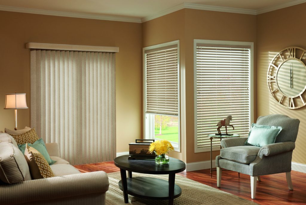 blinds installed in living room Seattle horizontal blinds