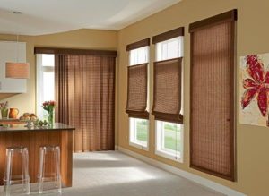 woven wood blinds in a kitchen